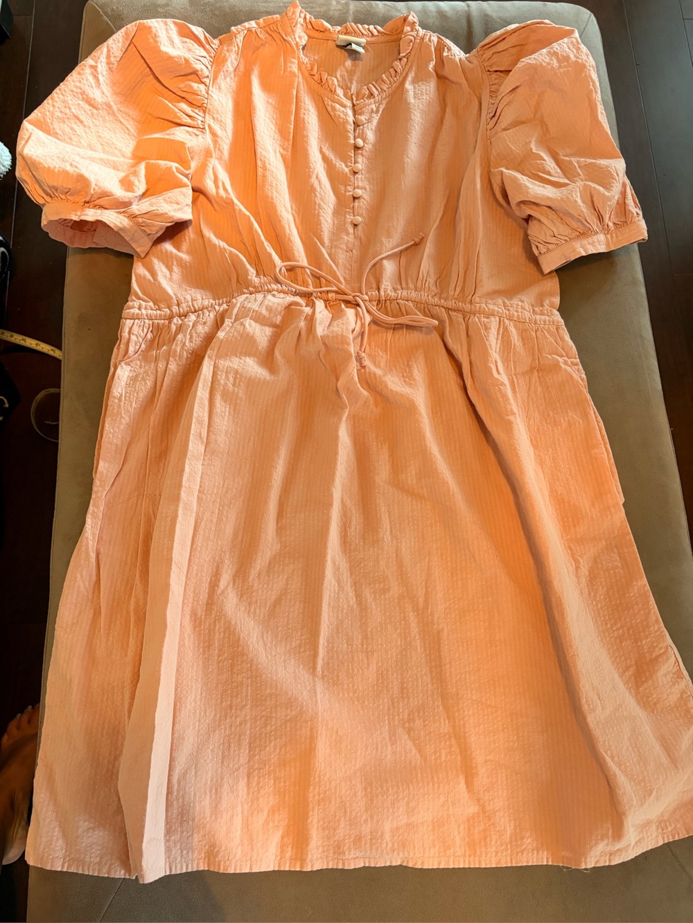 A New Day Peach Puff Sleeve Cotton Dress Size M